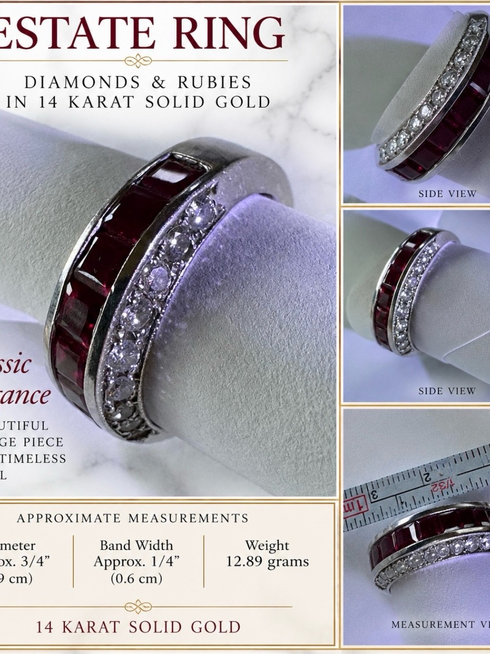 14K Gold Ruby and Diamond Channel Band - Deep Red Ruby & White Diamond